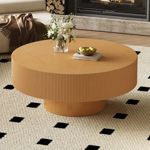 Vista 10 de Merax Mesa de café moderna redonda de 31 pulgadas con base resistente, mesas centrales de madera para sala de estar, recepción, fácil de ensamblar