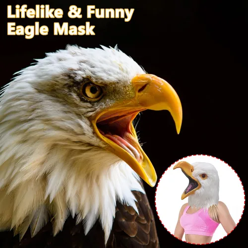 Vista 2 de Halford Eagle Mask, Closed Open Mouth White Eagle Head Mask, Novelty Latex Hawk Face Masks for Party Props