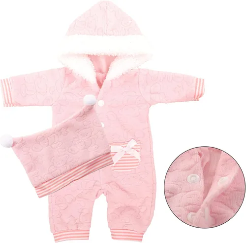 Vista 3 de Miunana Ropa de muñeca de bebé de 14 a 16 pulgadas, overol rosa con capucha y gorro hecho a mano