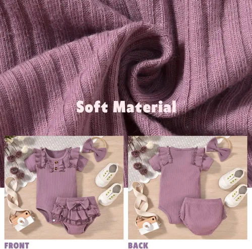 Vista 19 de Aalizzwell Body de manga corta para bebé niña con pantalones cortos acanalados