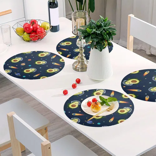 Vista 6 de Cute Avocados Space Blue Table Placemats, Heat Resistant Non Slip Decorative Placemats for Kitchen one sizex4