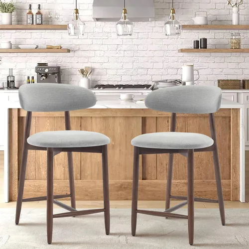 Vista 19 de COLAMY Taburetes de bar con respaldo, taburetes de bar de altura de mostrador, taburetes tapizados con patas de madera para cocina, isla de comedor