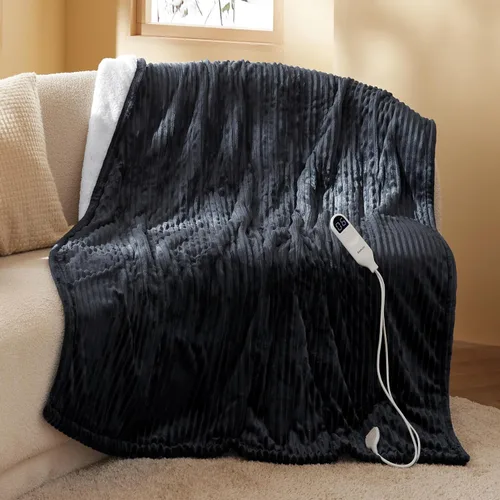 Vista 17 de Bedsure GentleSoft - Manta eléctrica individual – Manta térmica de franela suave acanalada, calefacción con 6 ajustes de tiempo (hasta 10 horas), 6