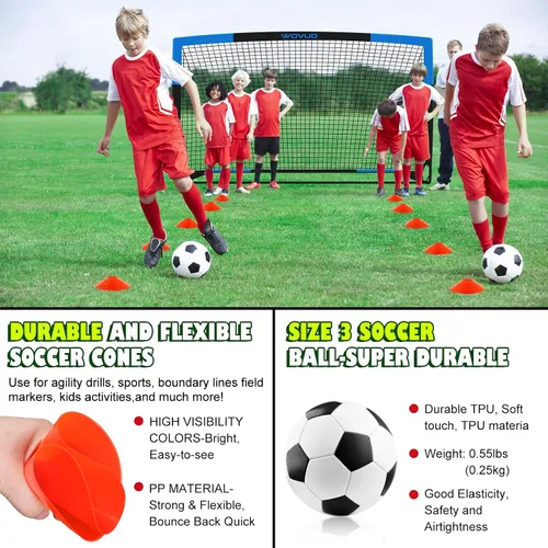 Vista 6 de Kids Soccer Goals for Backyard Set of 2, 6x4 ft Portable Toddler Soccer Goal Training Equipment with Soccer Target, Ball, Cones, Soccer Net for Kids