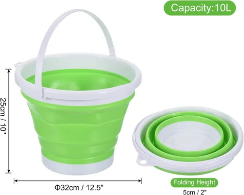 Vista 2 de PATIKIL Cubo plegable de 10 L, cubo de playa plegable portátil de plástico para exteriores, para camping, pesca, lavado de autos, color verde