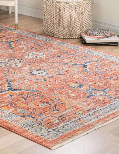 Vista 3 de Unique Loom Lola Collection - Alfombra de área Vivacious (2 pies 2 pulgadas x 3 pies 1 pulgada, rectangular, color rojo ladrillo/azul)