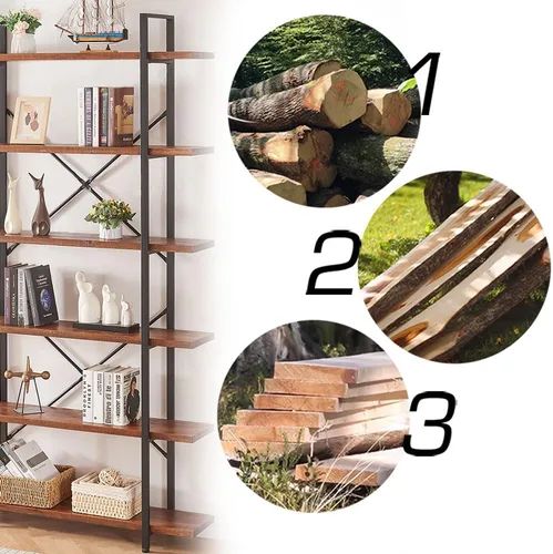Vista 3 de HSH Estantería industrial de madera maciza de 6 niveles, color marrón Marrón desteñido