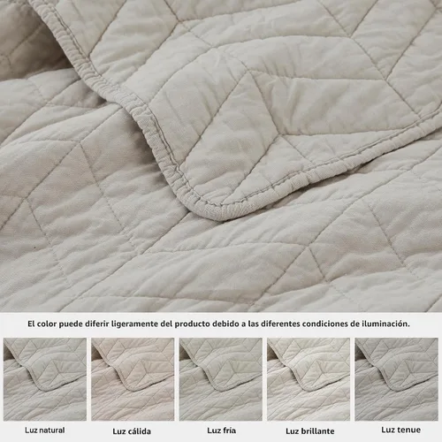 Vista 5 de palassio Juego de ropa de cama de algodón beige tamaño individual con funda de almohada, colcha ligera y suave, funda de edredón acolchada