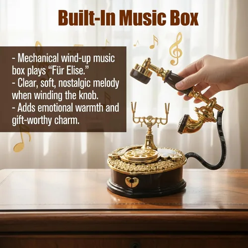 Vista 2 de Joyero grande para teléfono vintage de 7 x 8 pulgadas con cajón, almacenamiento victoriano, bonitos regalos antiguos para mujeres, cajas de música