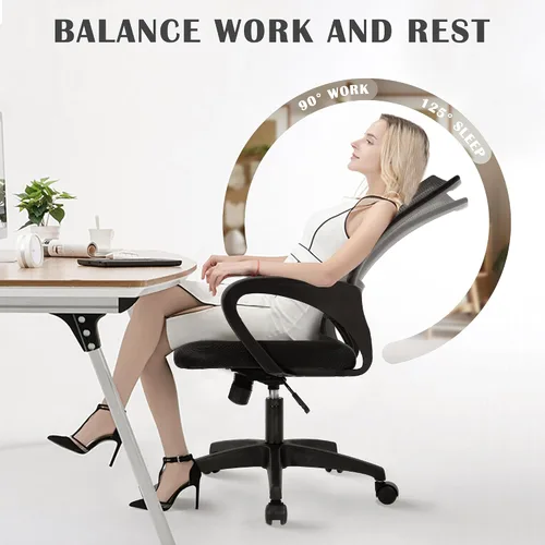 Vista 6 de Silla de oficina en casa, silla de oficina ergonómica, silla de escritorio cómoda de altura ajustable, silla de computadora de malla con ruedas