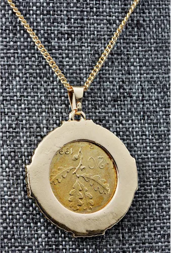 Vista 5 de American Coin Treasures Collar italiano con colgante de moneda de 20 liras Colgante italiano de 20 liras en tono dorado con piedras redondas