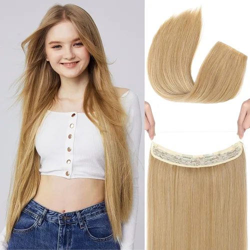Vista 31 de REECHO - Extensiones de cabello con alambre invisible y con cintillo transparente, tamaño ajustable, clips seguros extraíbles, cabello lacio, diseño