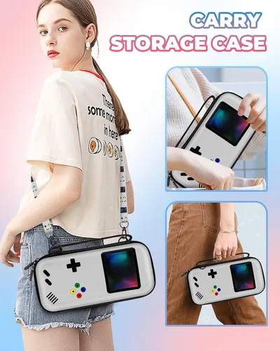 Vista 6 de Gurgitat Carrying Case for Nintendo SwitchSwitch OLED Travel Carry Cases Hard Shell Protective Cover Strap Retro Game Cute Girls Boys Accessories