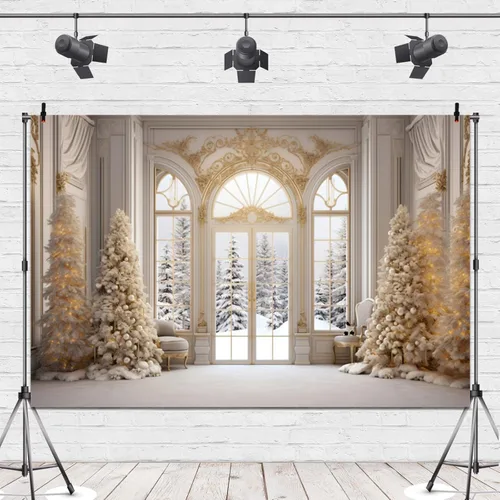Vista 5 de Leowefowa Fondo de vinilo de 5 x 3 pies para fotografía de ventana de invierno, pino, bosque de nieve, copo de nieve de Navidad, fondo de ventana