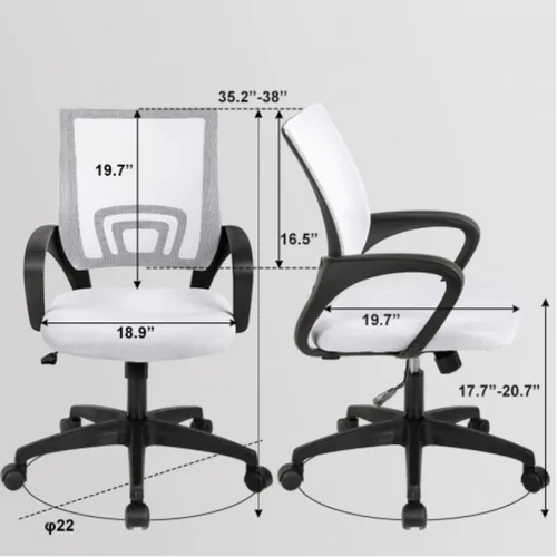 Vista 2 de Silla de oficina ergonómica de malla, silla de computadora con soporte lumbar y reposabrazos, silla de escritorio ajustable para computadora