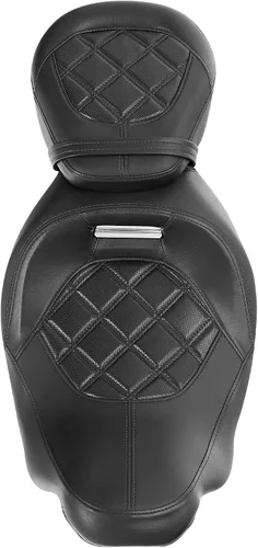 Vista 2 de XFMT Asiento de motocicleta de perfil bajo de dos piezas para 2 personas, asiento para conductor y pasajero para Harley Touring Road King Street