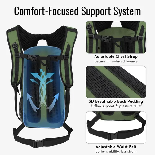 Vista 4 de Zavothy Mochila de senderismo multiusos de 18 litros con bolsa de agua de 3 L, mochila de hidratación duradera con compartimento aislado