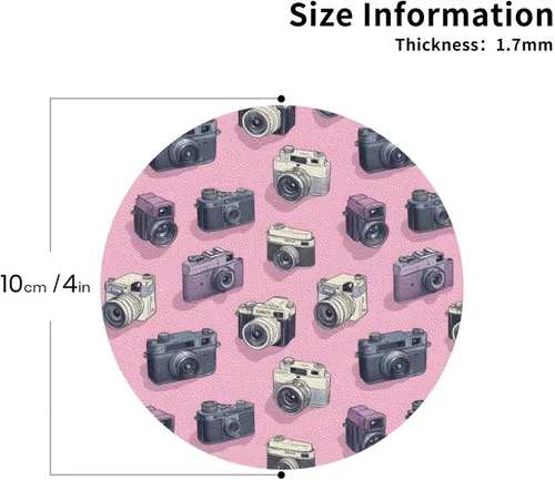 Vista 2 de Retro Camera Pink Print Coasters Set of 4, Drink Coasters for Tabletop Protection Suitable for Kinds of Cups, Funny Cup Coaster for Coffee Table