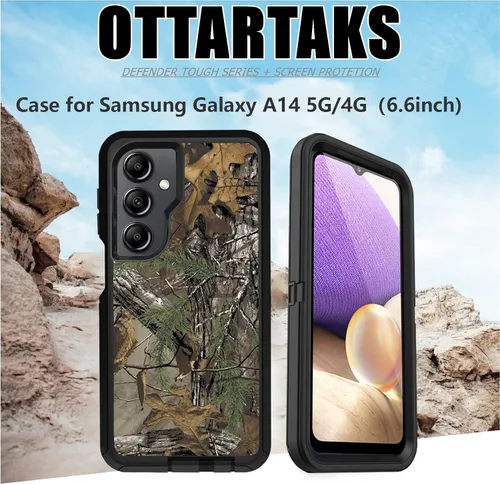 Vista 7 de Funda compatible con Samsung Galaxy A14 5G con protector de pantalla, protección de grado militar, resistente de 3 capas a prueba de golpes