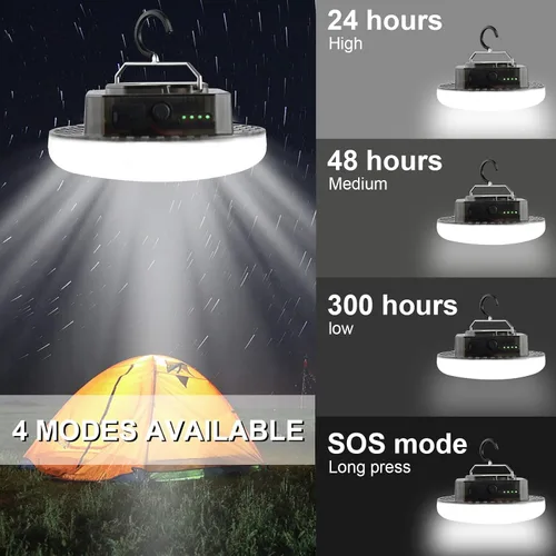 Vista 3 de IODOO Luz de campamento recargable de 10000 mAh 4000LM con sensor de movimiento y radar, tiempo de espera de 72 horas, linterna de campamento