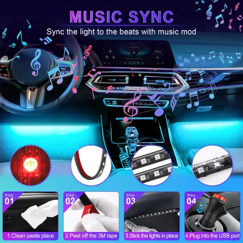 Vista 5 de LivTee - Luces interiores LED RGB inteligentes, diseño de 2 líneas con puerto USB, control de aplicación, modo de música, 2 líneas de diseño