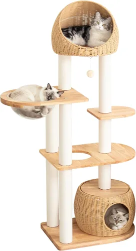 Vista 4 de Árbol moderno para gatos grandes, torre para gatos de 60 pulgadas de alto con poste rascador para gatos de interior, condominio para gatos de varios