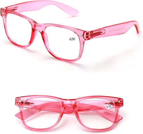 Vista 7 de 2 pares de anteojos de lectura transparentes de color neón de lujo, cómodos y elegantes para lectores simples