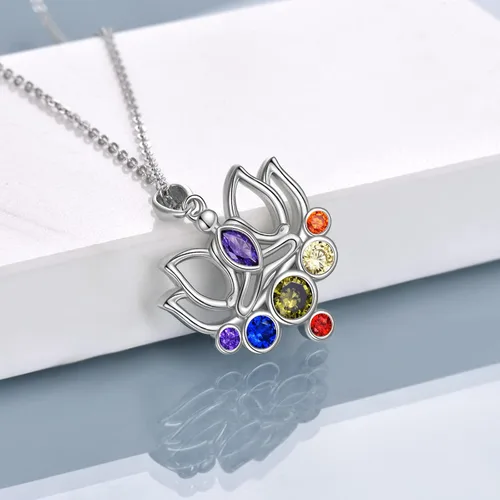Vista 3 de POPLYKE Collar de plata de ley 925 con colgante de chakras, cristales curativos, regalo de cumpleaños para mujeres
