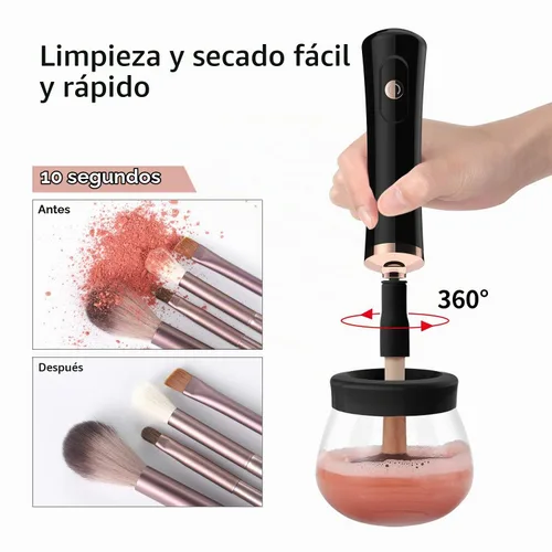 Vista 2 de Senbowe Máquina limpiadora y secadora de brochas de maquillaje mejorada, cepillo giratorio automático eléctrico para cosméticos con collares de goma