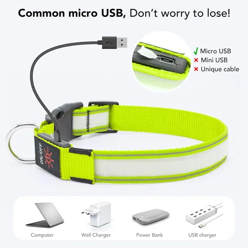 Vista 2 de Collares de perro con luz, collar de perro con luces LED, recargable, impermeable, collar iluminado totalmente ajustable, collar de perro oscuro