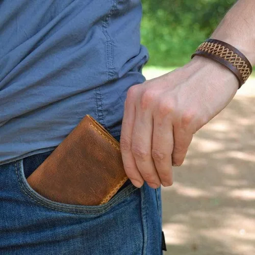 Vista 6 de Billeteras minimalistas de regalo para hijo de mamá - Cartera de cuero grabada con bolsillo frontal - Cartera personalizada con bloqueo RFID, Mamá a