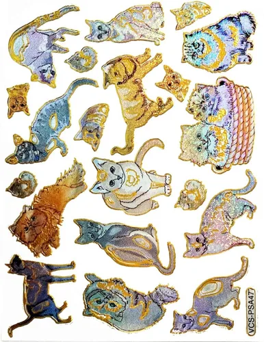 Vista 3 de Paquete de calcomanías con purpurina, 10 hojas de gato persa Japón, lindos animales, calcomanías de dibujos animados, etiqueta de arte