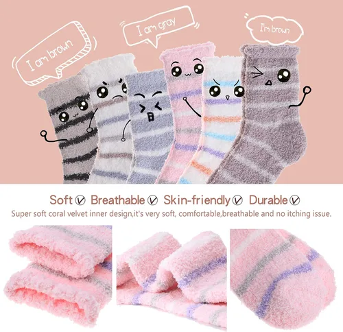 Vista 5 de EBMORE Womens Fuzzy Socks Slipper Fluffy Cozy Comfy Cabin Plush Warm Winter Sleep Home Soft Socks