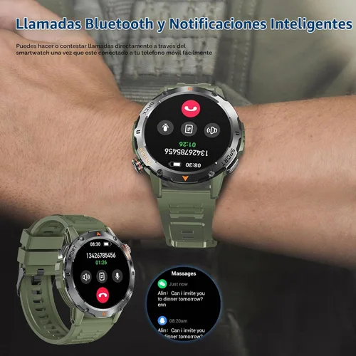 Vista 2 de Relojes inteligentes para hombre (respuesta/hacer llamadas) con linterna de grado militar, compatible con Android y iPhone, resistente al agua