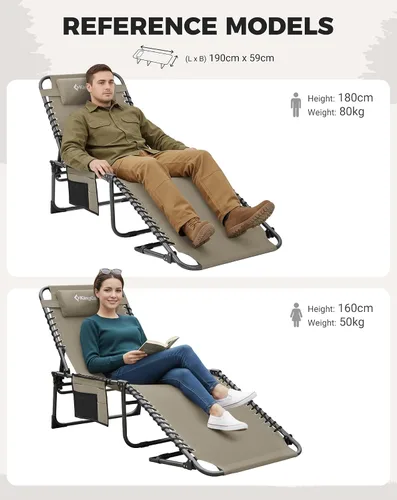 Vista 12 de KingCamp Tumbona con colchón de 2.0 in, hasta 396.8 lbs, silla de jardín reclinable resistente con respaldo ajustable de 5 posiciones, tumbonas