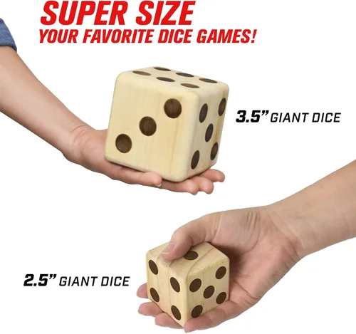 Vista 6 de GoSports Juego de dados gigantes de madera con marcador Rollzee y Farkle, incluye 6 dados, marcador de borrado en seco y bolsa de lona, elige dados