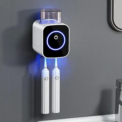 Vista 8 de Soporte para cepillos de dientes montado en la pared, 1 taza para cepillos de dientes con secado y limpieza inteligente, estuche de limpieza