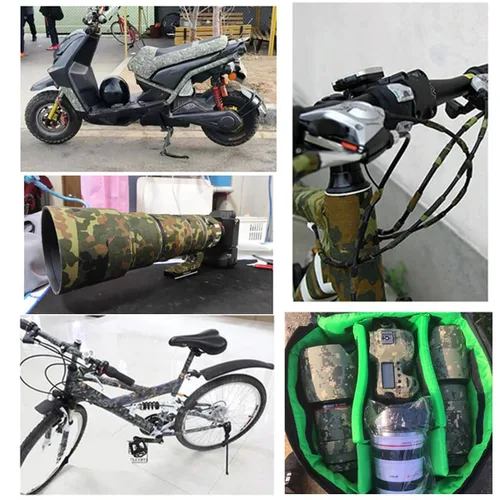 Vista 5 de Cinta adhesiva protectora de camuflaje de 5 cm x 5 m, cinta de camuflaje impermeable y elástica, cinta de envoltura para acampar al aire libre