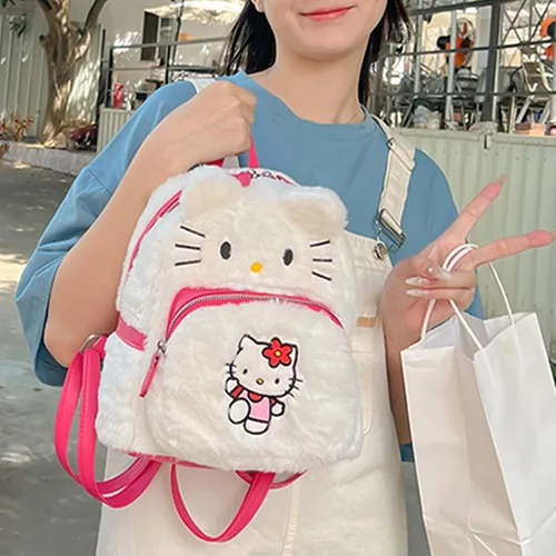 Vista 5 de Ohjijinn Kawaii Backpack Cute Plush Bag, Anime Backpack Cartoon Schoolbag, Plush Backpack Mini Backpacks for Girls (White)