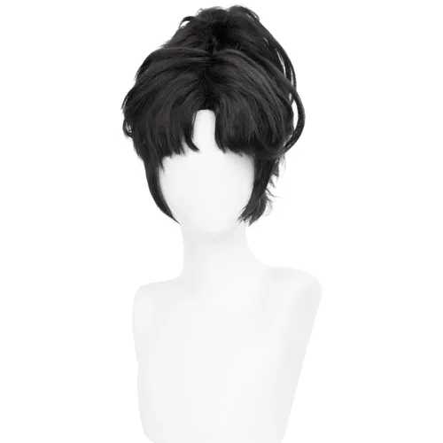 Vista 18 de Peluca para cosplay, disfraz de anime, pelo largo, cabello ondulado negro con flequillo y para mujer, fiesta familiar de Halloween Isolda