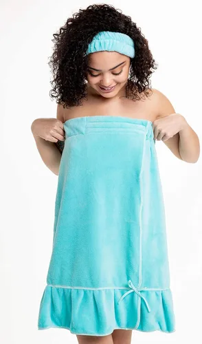 Vista 3 de Envoltura de spa - Toalla para mujer - Envoltura de bata de spa para mujer - Pareo de playa - Batas de dama de honor - Aqua
