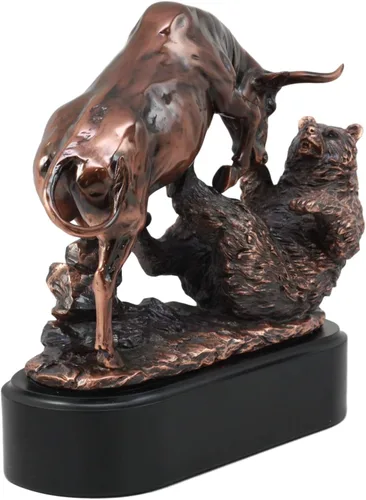 Vista 4 de Ebros Wall Street - Estatua de oso trouncing con base de pedestal, escultura de resina galvanizada de bronce de toro contra oso, regalos ideales