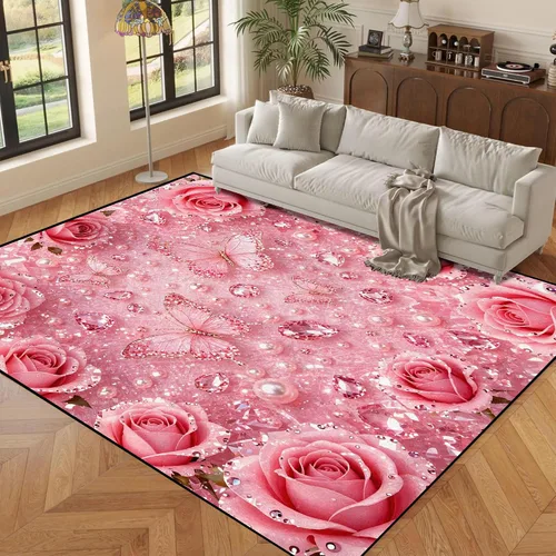 Vista 54 de Alfombras 3D de 3 x 5 pies, color rosa 3D, para dormitorio, lavandería, sala de estudio, alfombra realista de gotas de agua gris plateado 3d rosa 09