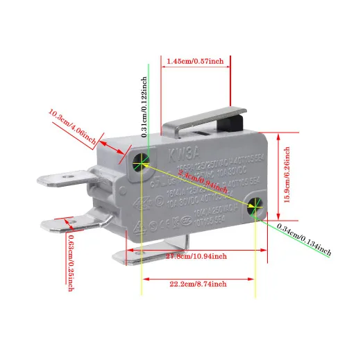 Vista 2 de 6 piezas de microinterruptor de límite SPDT con palanca de bisagra recta corta y acción de broche para Arduino, KW3A 16A 125/250V