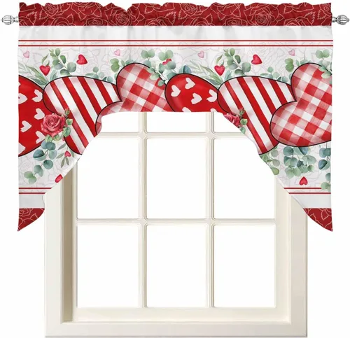Vista 11 de Cortinas de Gnomos de San Valentín con Cenefa para Cocina, Cortinas con Bolsillo para Barra para Dormitorio, Sala de Estar, Baño, Cafetería, Negro