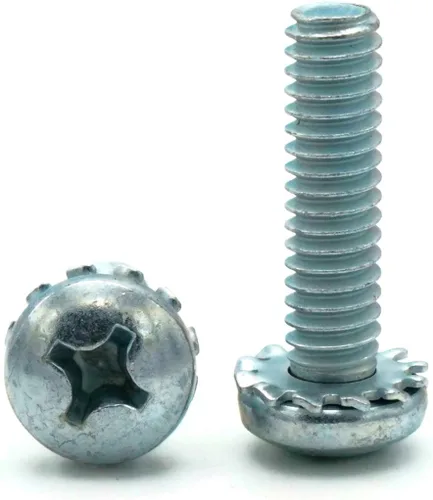 Vista 3 de Tornillos SEMS Phillips cabeza de cacerola con arandelas externas de bloqueo de dientes Zinc #8-32 x 1" cantidad 250