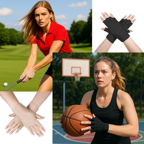 Vista 4 de 2 pares de guantes de protección UV para mujer, guantes de protección solar, guantes de verano sin dedos para deportes al aire libre manicura de gel