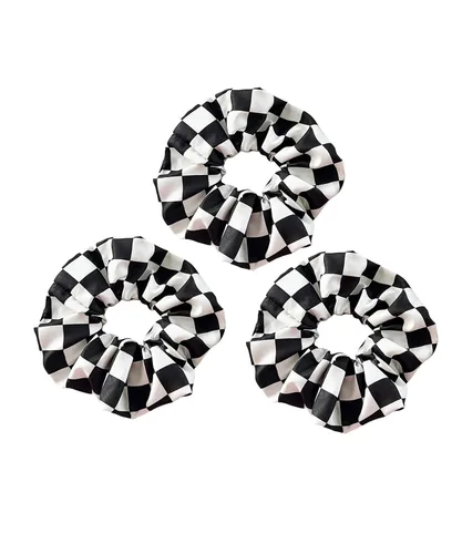 Vista 9 de Checkered Plaid Scrunchies Black White Plaid Checkered Hair Scrunchies Checkerboard BW17 (3 Pcs-A3)