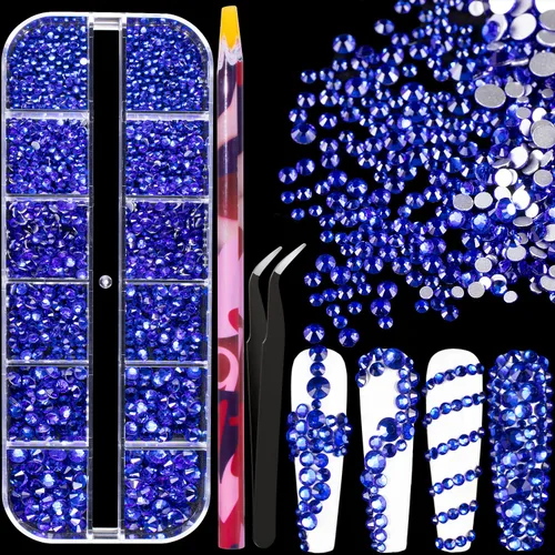Vista 34 de Juego de 3440 piezas de cristales de vidrio transparente blanco y AB, en 6 tamaños con lápiz recogedor, pinzas para manicura con brillo iridiscente