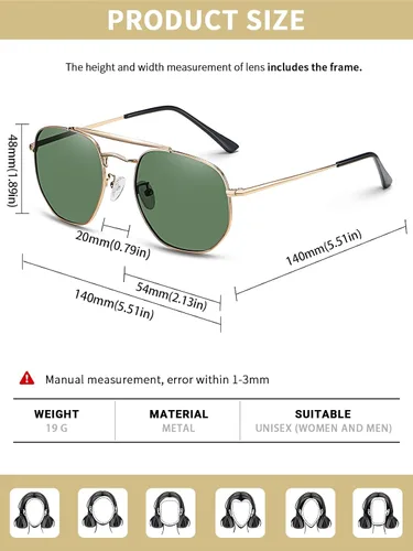 Vista 7 de Zeelool Gafas de sol polarizadas de aviador para hombres y mujeres, marco de metal cuadrado de gran tamaño, tonos negros retro SM0024